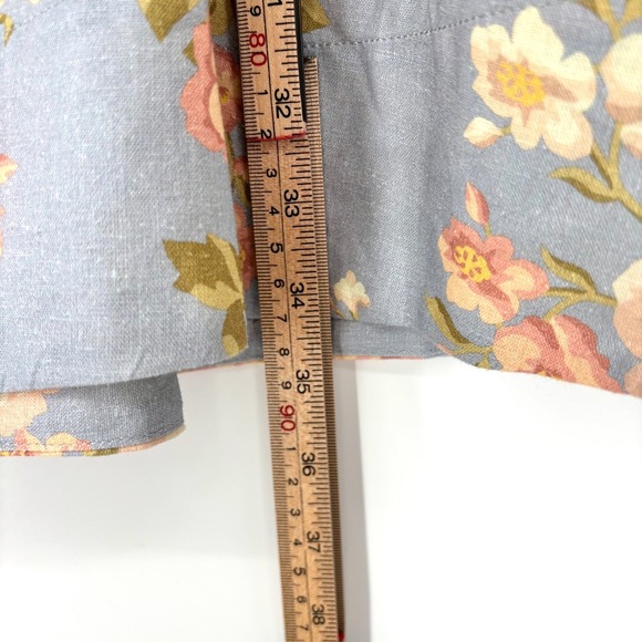 Yumi Kim Gayle Dress Sz XS Blue Pink Linen Blend Floral Puff Sleeve V Neck Midi - Picture 16 of 16